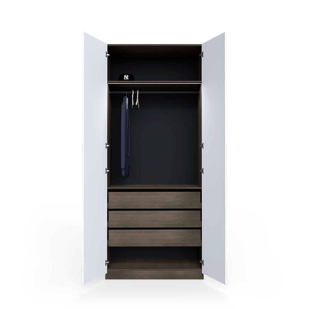 Wardrobe in white with integrated lighting